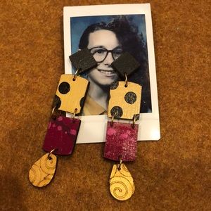 Hand painted wood earrings